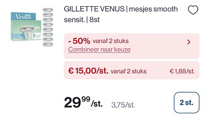 Gillette Venus mesjes smooth 8 st voor slechts 15€
