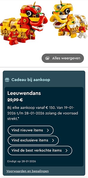 Gratis cadeau bij Lego bij aankoop €150