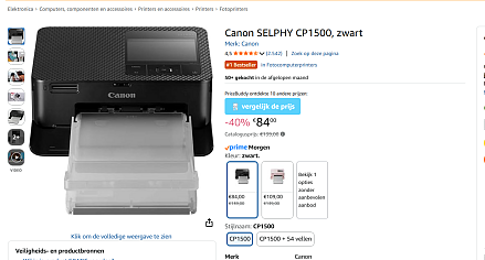 Printer deal Canon SELPHY CP1500, zwart