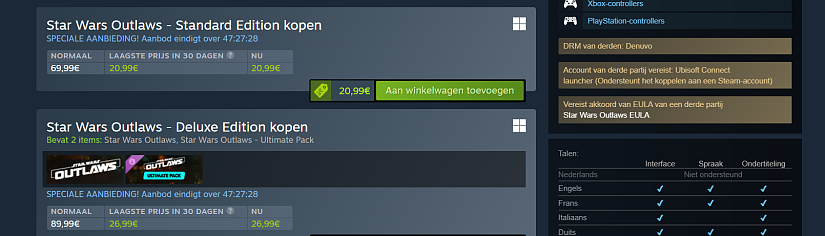 Star Wars Outlaws - Standard Edition - hoge korting op steam