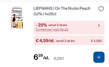 Liefmans on the rocks Peach 0,0% 4x25 cl goedkoper