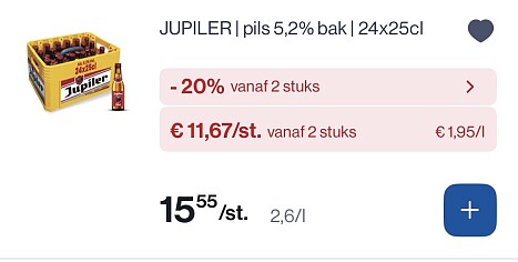 Jupiler pils 24x25 cl slechts 19,90€ voor 2 bakken