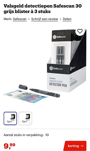 Valsgeld detectiepennen