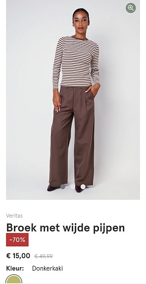 Donkerkaki broek met wijde pijpen -70%