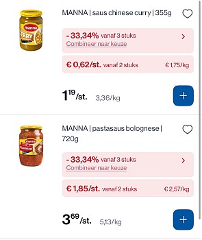 Manna warme sauzen 33,34% extra korting