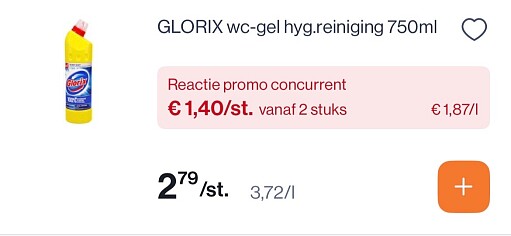 Glorix wc gel -50% (1+1 gratis)