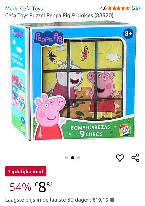 Cefa Toys Puzzel Peppa Pig 9 blokjes -54%
