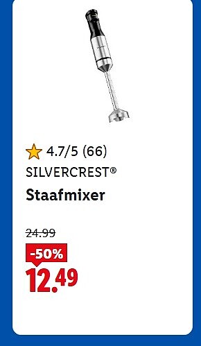 Silvercast staafmixer -50% op Lidl.be