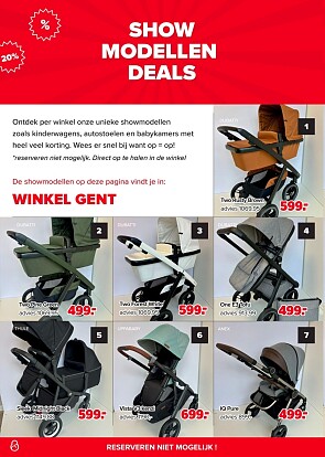 Kinderwagens, autostoelen en babykamers showmodellen