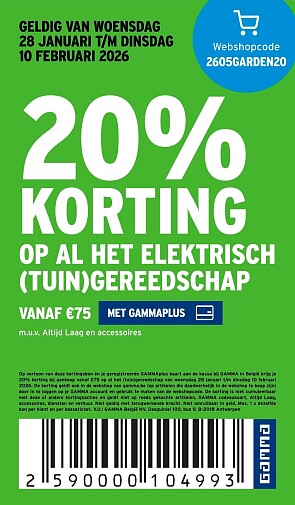 20% korting op al het elektrisch (tuin)gereedschap