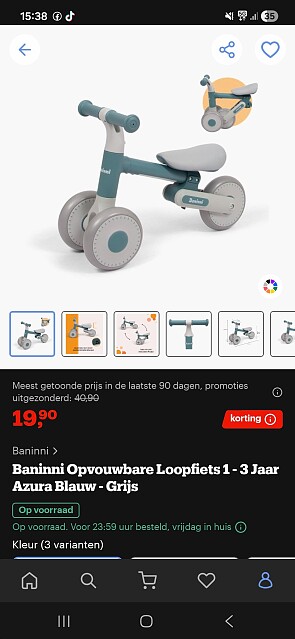 Opvouwbare Loopfiets baninni azure blauw