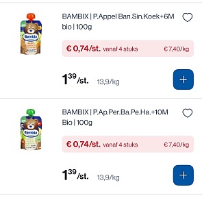 Bambix knijpzakjes slechts 0,74€/stuk