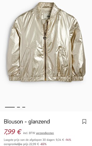 Blouson glanzend kleur goud