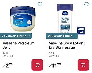 Vaseline producten 2+2 gratis op Delhaize.be