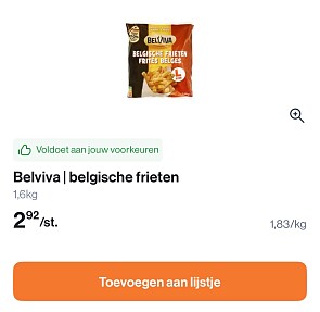 Belviva Belgische frieten 1,6 kg -60%
