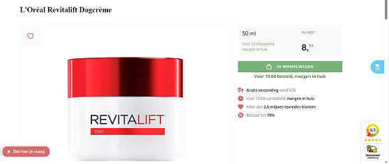 L'Oreal Revitalift dagcreme voor 8.99€ 50ml
