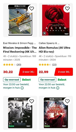2 voor €30 op 4K films & TV-series bij bol.com