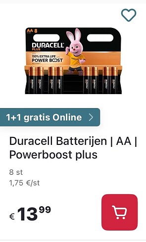 Duracell batterijen 1+1 gratis op Delhaize.be
