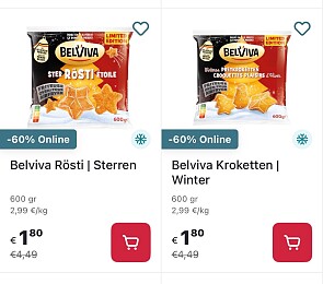 Belviva winterkroketten en rösti sterren -60% op Delhaize.be