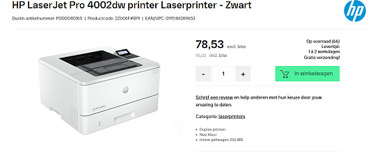 Laserprinter: HP LaserJet Pro 4002dw