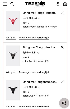 Koopjes Tezenis beha’s en slips