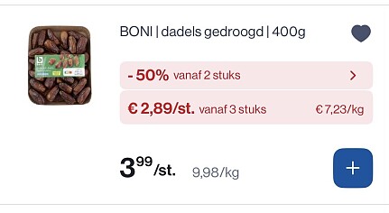 Boni dadels gedroogd 400 gram -50% bovenop goedkopere prijs