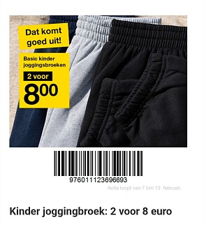 Kinder joggingbroek 2 voor 8 euro