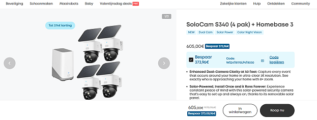 Buitencamera: SoloCam S340 (4 pak) + Homebase 3