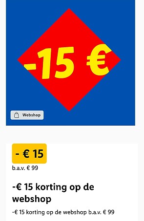 -€ 15 korting op de Lidl webshop b.a.v. € 99