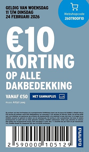 Tot €10 korting op alle dakbedekking bij GAMMA