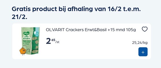 Gratis Olvarit crackers erwt& basil +15 m -105 gram bij Collect en go