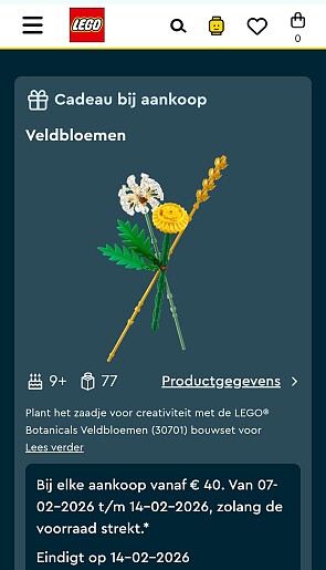Bij elke aankoop vanaf €40 bij Lego veldbloemen