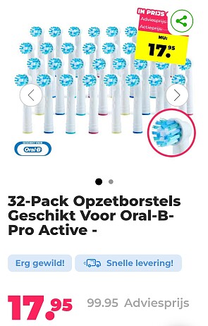 32-Pack Opzetborstels geschikt voor Oral-B-Pro Active