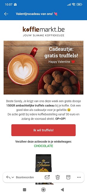 Koffiemarkt: gratis truffels