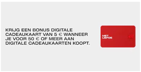 H&M cadeaukaart €50+€5 gratis
