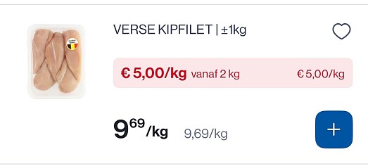 Verse kipfilet +-1 kg voor slechts 5,00€