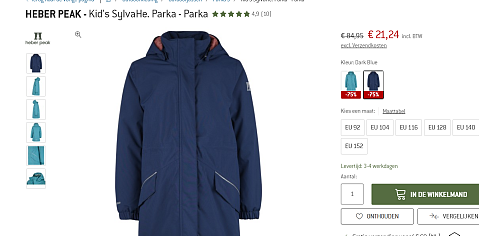 -75% op kinderjassen van Heber Peak, betaal nu slechts 21.24€