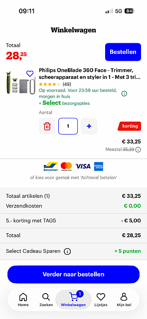 €5 korting op Philips OneBlade bij bol.com