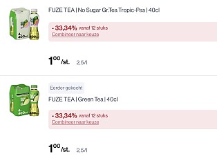 Fuze tea flessen 40 cl goedkoper