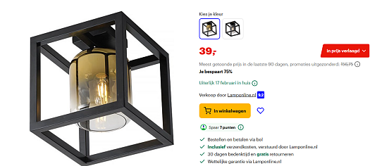 75% korting op plafondlamp