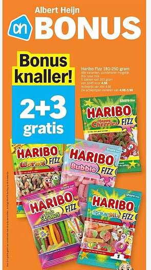 Haribo Fizz snoepjes 180-250 gram 2+3 gratis bij Albert Heijn