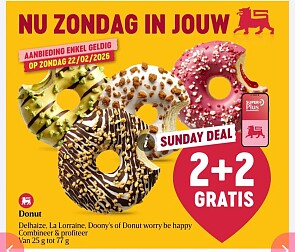 2+2 gratis op donuts bij Delhaize op 22/2/26