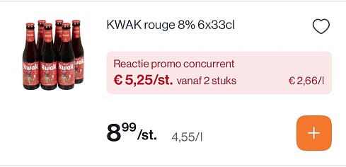 Kwak rouge 8% goedkoper bij Colruyt