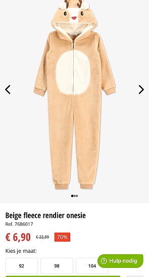 Beige fleece rendier onesie -70% bij 2 stuks bij bel&bo