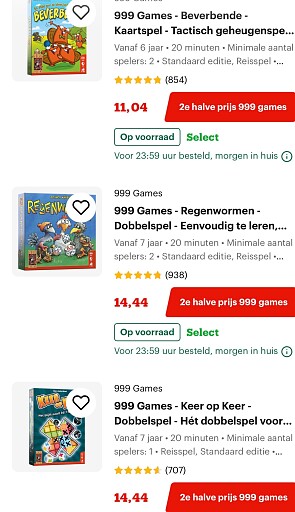 2e halve prijs 999 games