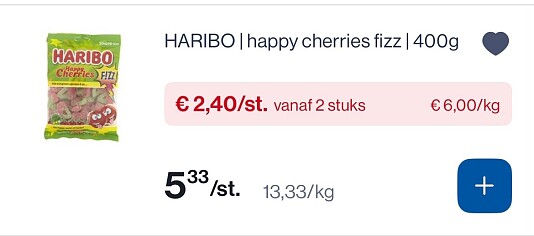 Haribo happy cherries Fizz 400 gram goedkoper