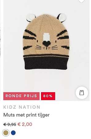Muts met print tijger -80% bij jbc