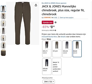 JACK & JONES Mannelijke chinobroek 28/32 -83%