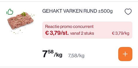 Gehakt varken-rund +-500 gram voor slechts 3,79€/kg