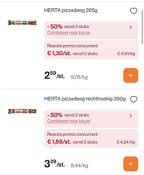 Verschillende Herta deeg goedkoper